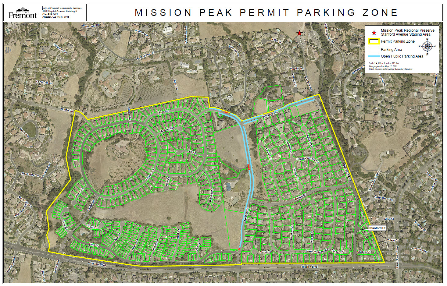 Map of Mission Peak Parking Permit Zone